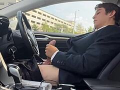 uhh, i'm just stroking my huge dick in the car... feels so good, ya know?