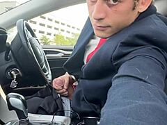 uhh, i'm just stroking my huge dick in the car... feels so good, ya know?