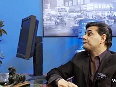 Two naughty clients take intense double penetration from horny lawyers in wild office orgy.