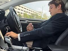 uhh, i'm just stroking my huge dick in the car... feels so good, ya know?