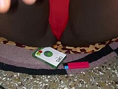 Hey guys, keep your eyes on my red thong as I tease in the bedroom with my trimmed pussy solo