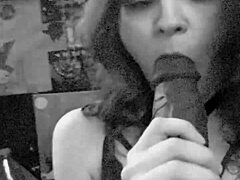 oh man, i'm deepthroating this huge bbc dildo, sucking it close up with all that sloppy action and latina flair