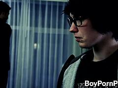 Hey, that vampire B sucker is devouring twink's big cock and tight ass in deepthroat action