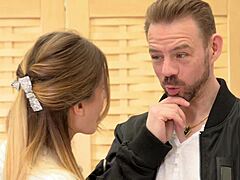 rebecca volpetti's home office anal with deepthroat, choking, creampie in shaved pussy