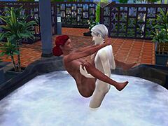 sims 4 characters enjoy rough redhead sex in outdoor jacuzzi