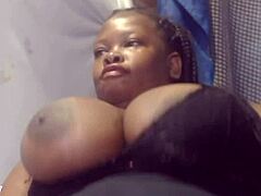 Deepthroat action and bouncing tits with cute Brazilian ebony teen using huge dildo