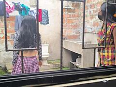 Housewives turn into hot sluts making homemade porn after laundry