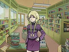 Blonde big tits teacher gives handjob and titty fuck to nerd student in classroom with licking and cumshot