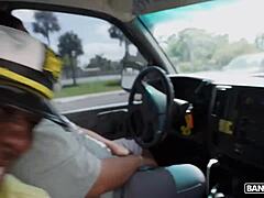 Thirsty brunette Dre Delevingne milks a huge dick dry! She swallows every drop of cum after riding and licking!