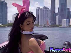 Petite Latina Milf Bunny Veronica Rodriguez Strips Uniform Outdoor. She Reveals Big Boobs in Downblouse Tease.