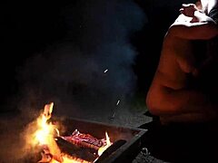 naked curvy beauty in forest sucking cock wildly!