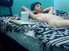 The massage offers half pleasure for a skinny boy in an intimate sensual session. He enjoys the relaxing touches fully.