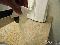 used condom in the garage with stepbrother blackmailing skinny teen ass