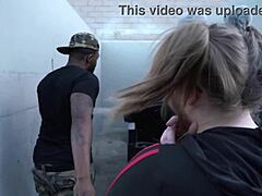 Andi Ray milks Rome Major's BBC with blowjobs behind alley dumpster