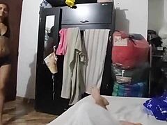 this latina neighbor is deepthroating and ball licking the big black cock in homemade interracial blowjob without knowing she's being recorded, hope her husband doesn't find out