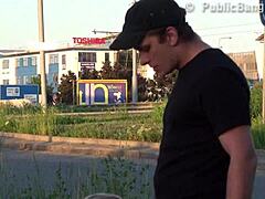 Pretty blonde teen gets wild in public street group sex gangbang orgy part 3