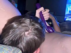 drunk shy petite nurse chick uses purple toy in her pussy squirming with orgasm grabbing nipples struggling to light cigarette after monster drinks and stacker for energy