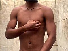 amateur shower massage strokes soapy monster cock nearly caught