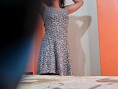 Colombian stepsis slips off clothes in secret hidden cam change