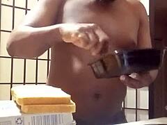 She cooks with bananas and big black cock in kitchen