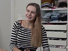 german lauren fingers shaved pussy to wild orgasm!