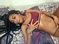 skinny brazilian ebony teen bends for bareback anal doggystyle rough pounding