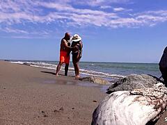 mature mexican couple risks public beach sex on holiday doggystyle