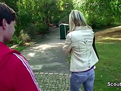 Two Boys Fuck Petite Stranger Teen In Park For Cash