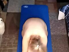 hot granny's saggy natural tits bounce in naked yoga orgasm