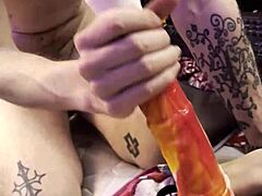 Bisexual Femdom Deepthroats Huge Cock Close-Up Strapon Sucking