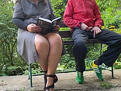 stepmom flashes saggy tits outdoors to help exam prep