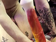 Bisexual Femdom Deepthroats Huge Cock Close-Up Strapon Sucking