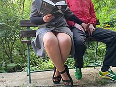 stepmom flashes saggy tits outdoors to help exam prep