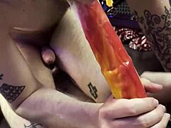 Bisexual Femdom Deepthroats Huge Cock Close-Up Strapon Sucking