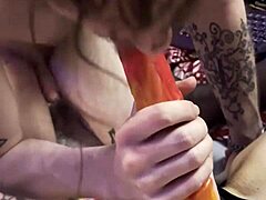 Bisexual Femdom Deepthroats Huge Cock Close-Up Strapon Sucking