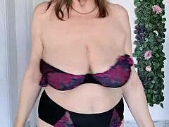 horny busty granny slips off lingerie teases wet pussy for you