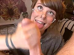 Cute Nerdy Redhead Gags on Monster Cock Deepthroat