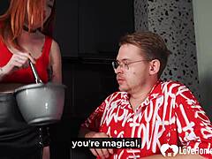 Naughty Roleplay Fantasies with Shaved Redhead on Knees!