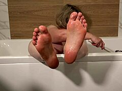 mature bbw milf bathes feet fetish closeup shower solo