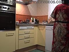 hey stepson, get over here and lick mommy's wet pussy right in the kitchen now