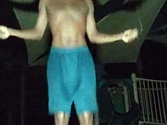 athletic brunette works out in dorm before roommate fucks her