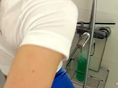 Hey after that sloppy gym blowjob we strip wet clothes for shower cumshot fun