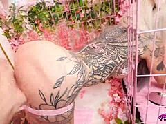 Submissive kasara wood rims ass bends over deepthroats monster cock rides doggystyle in pink room