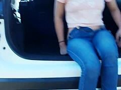 Gotta pee roadside? Asian Tina sucks cock in tight jeans now