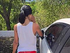 damn i can't believe how good that colombian feels on my huge cock in this public car wash