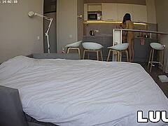 luuv alice and lucien crossdressing flashing tits in kitchen