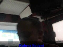 Old stud's monster cock wrecks tiny latina milf's pussy in moving motorhome. See-through red action.