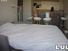 luuv alice and lucien crossdressing flashing tits in kitchen