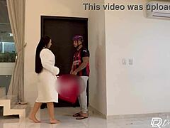 Fitness babe in lingerie fists gaping ass then rides delivery guy's cock to creampie facial