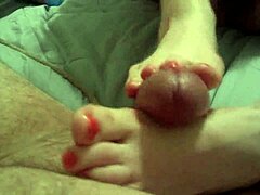 amateur wife teases with footjob ending in hot cumshot